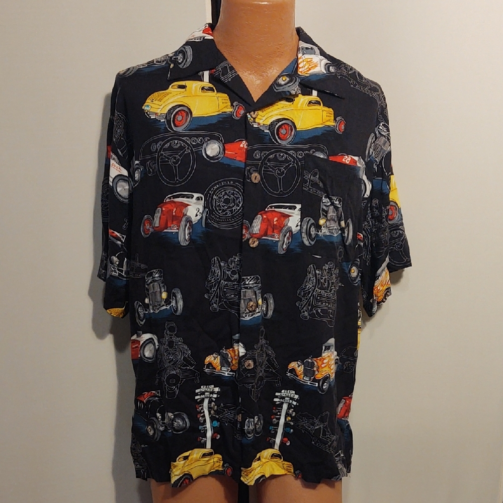Men's Pacific Blue Hotrod Cars Hawaiian Shirt - Sz. M